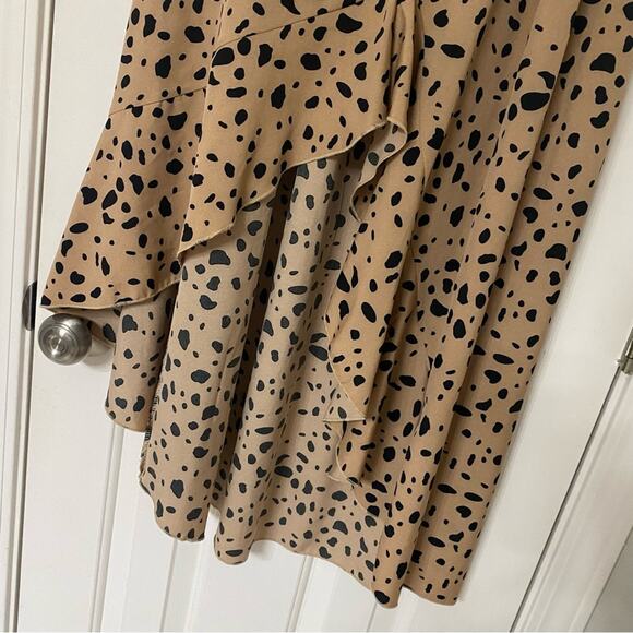 SHEIN • Tan Dalmatian Animal Print Ruffle High Low Pull On Maxi Skirt - Picture 4 of 7